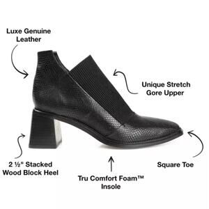 NEW Signature by Journee Women's Stylla Leather Ankle Booties Stretch 7.5 Black